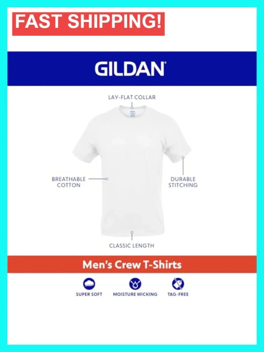 Men's Cotton Crew T-Shirts Multipack Moisture Wicking Undershirts